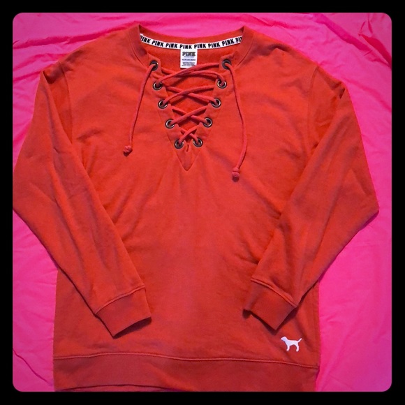 XS PINK Lace Up Long-sleeve Sweater - Picture 1 of 5